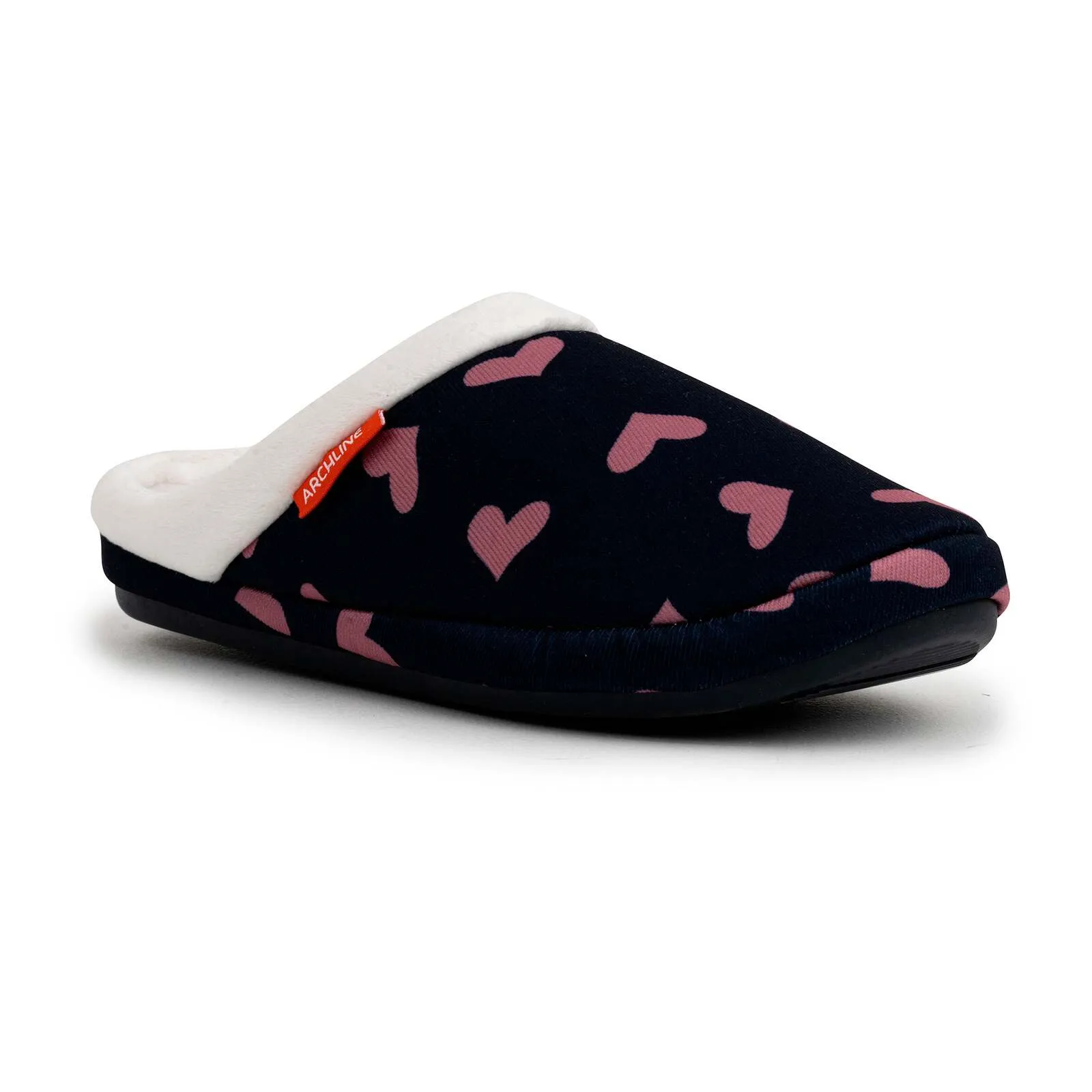 ARCHLINE Orthotic Slippers Slip On Scuffs Pain Relief Moccasins - Navy with Hearts - EUR 39 (Womens US 8)