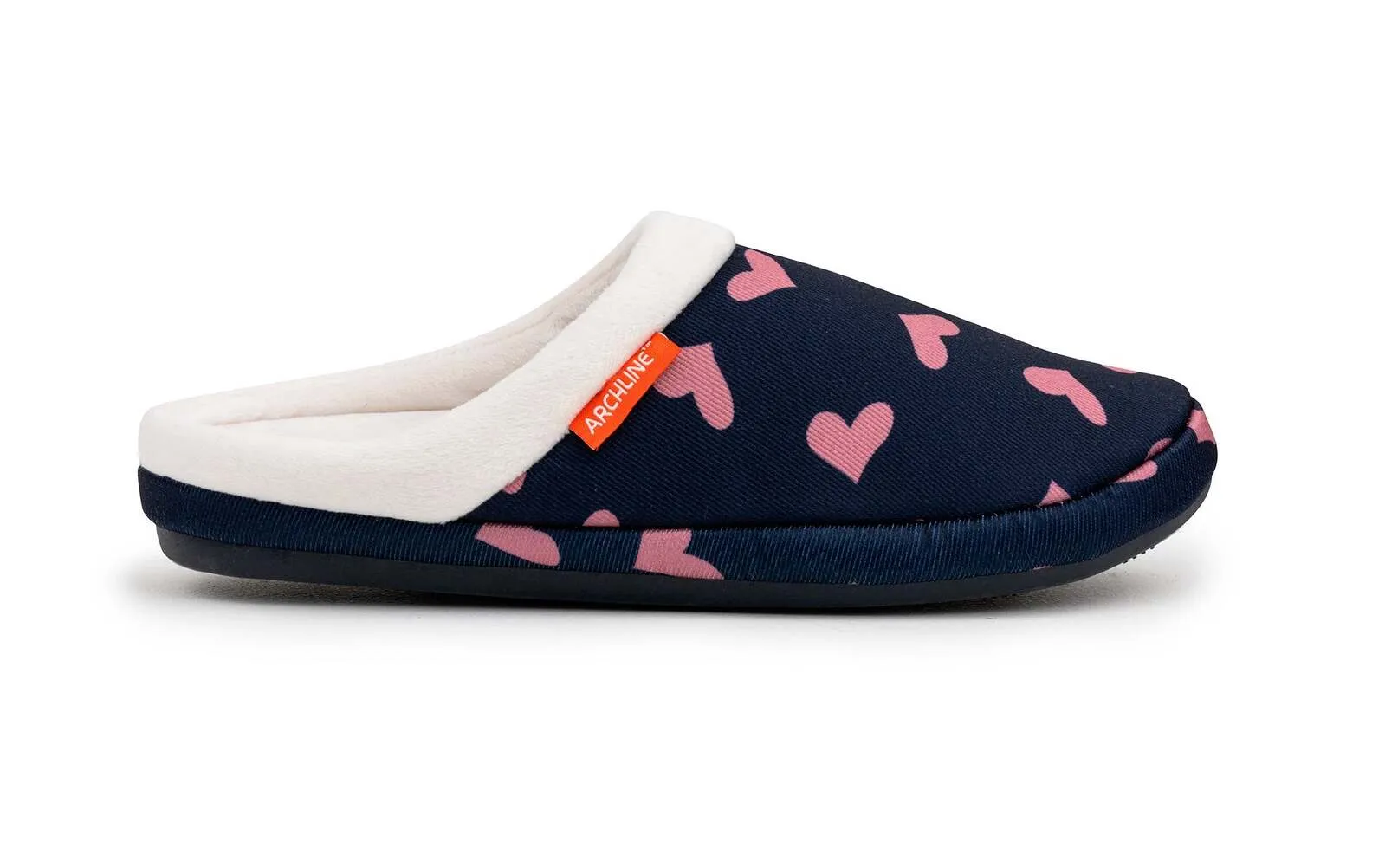 ARCHLINE Orthotic Slippers Slip On Scuffs Pain Relief Moccasins - Navy with Hearts - EUR 39 (Womens US 8)