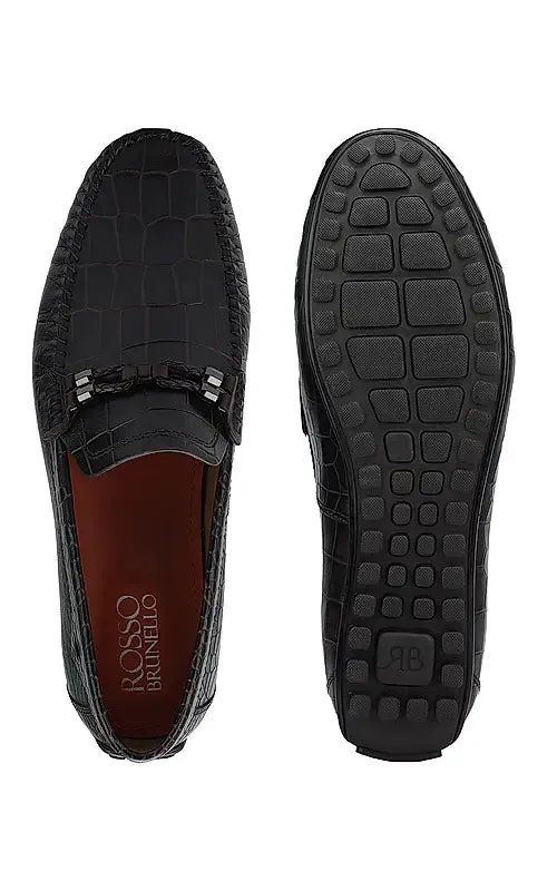 Brown Croco Textured Moccasins