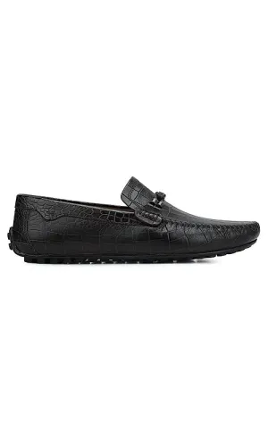 Brown Croco Textured Moccasins