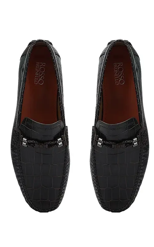 Brown Croco Textured Moccasins