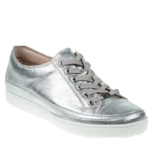 Caprice Leather Trainer in Metallic Silver