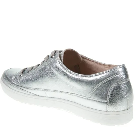 Caprice Leather Trainer in Metallic Silver