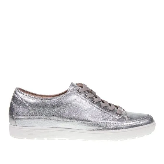 Caprice Leather Trainer in Metallic Silver