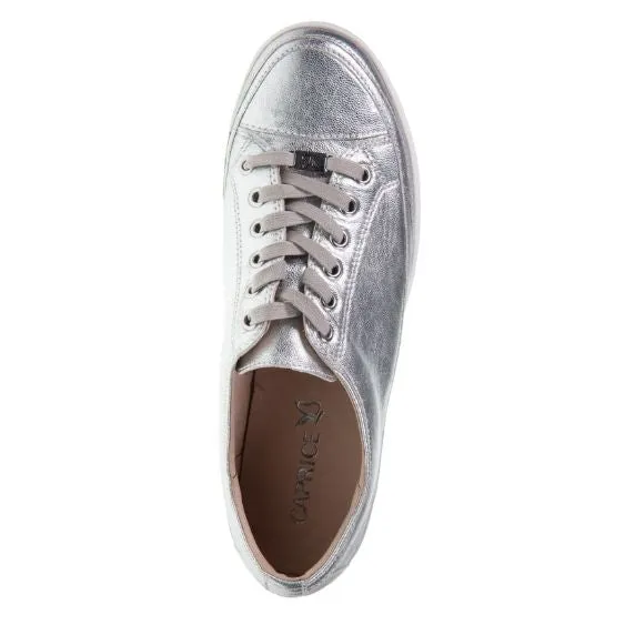 Caprice Leather Trainer in Metallic Silver