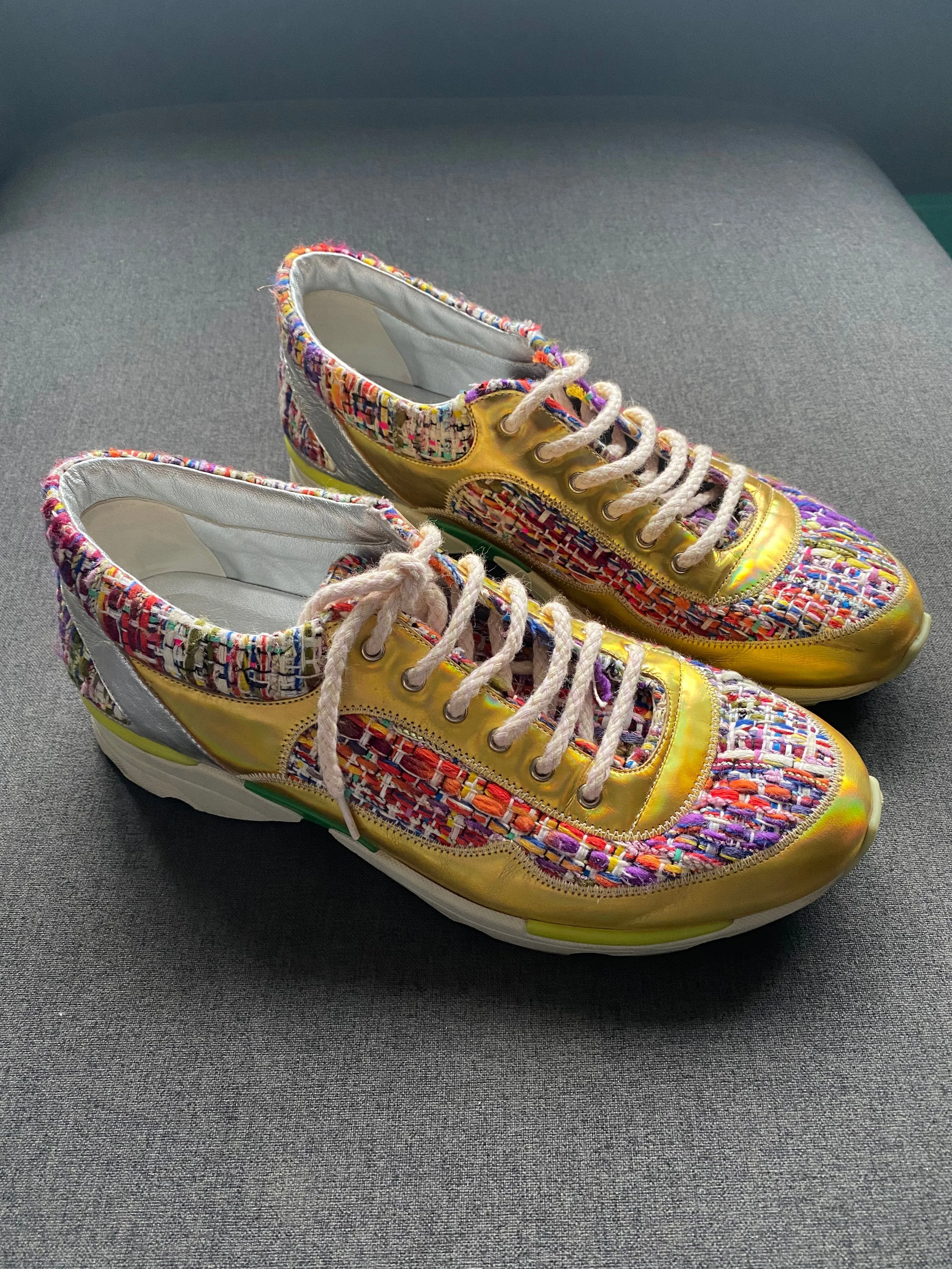 Chanel Tweed/Gold size 39.5 trainers - AWC1991