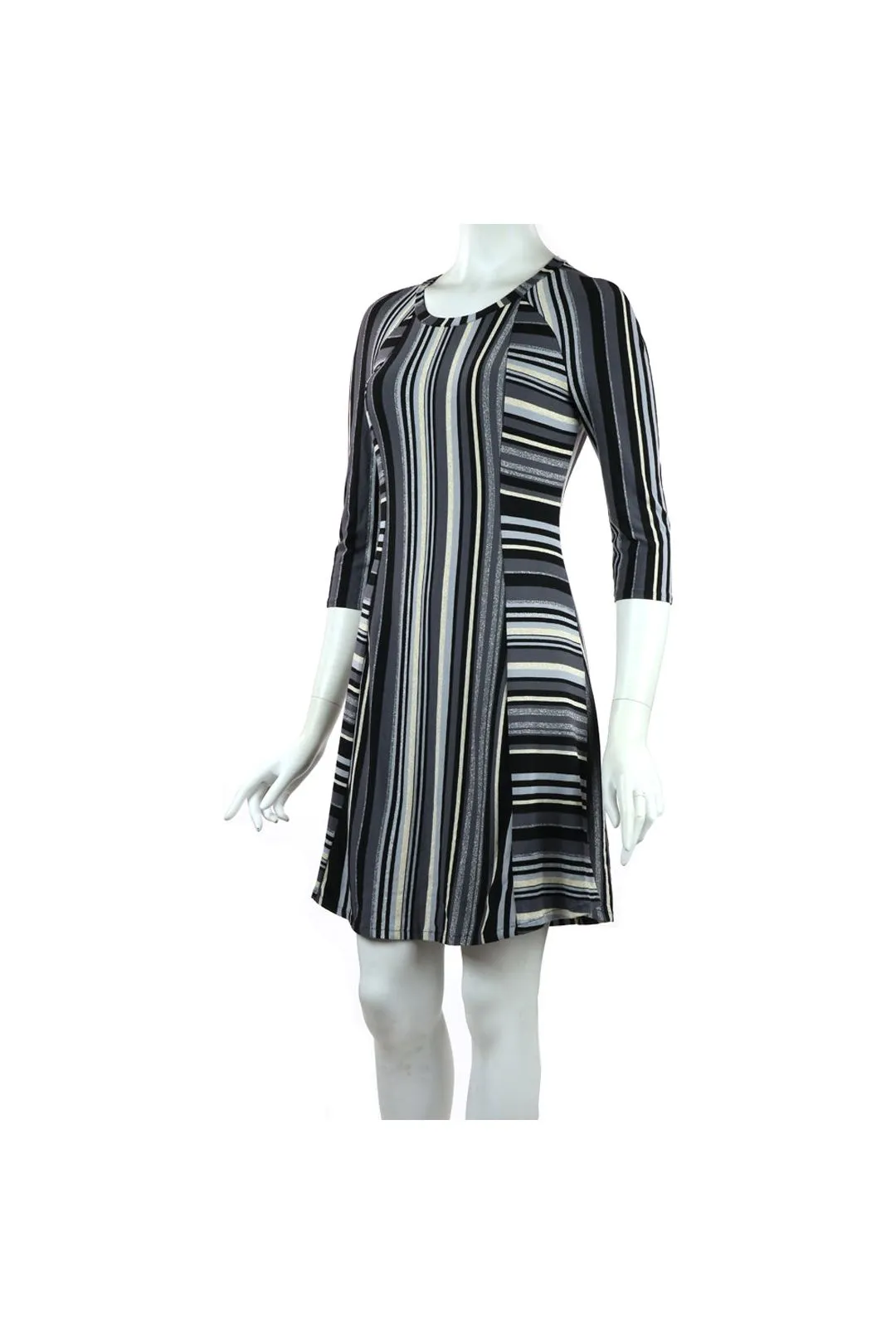 ELENORE 3/4 Sleeves Flared Striped Dress