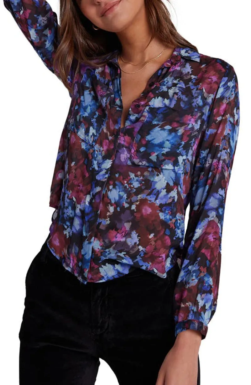 Full Button Down Hipster Shirt ~ Midnight Bloom