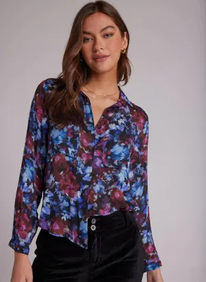Full Button Down Hipster Shirt ~ Midnight Bloom