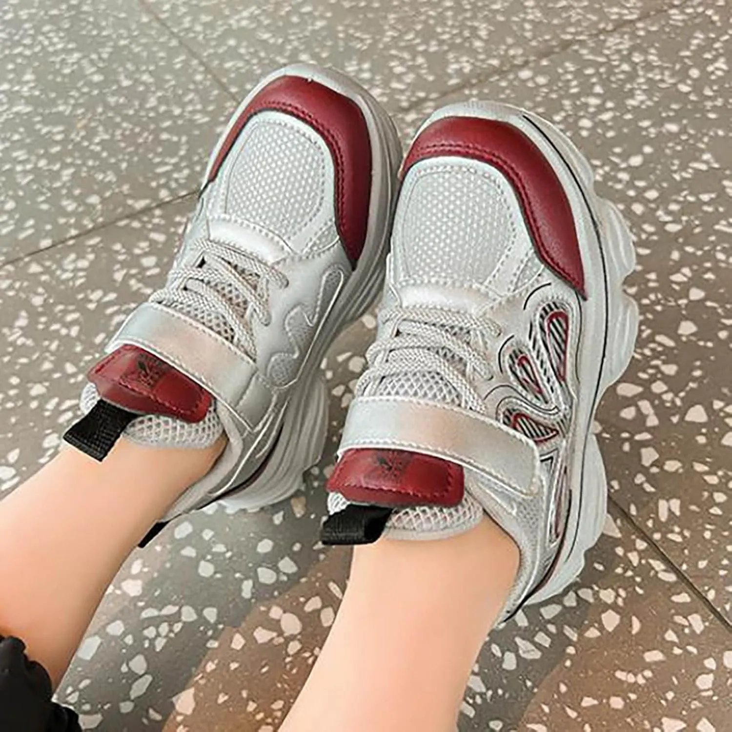 Kids Sport Sneakers for Boys Girls Mesh Breathable Running Shoes Hook and Loop Lightweight Athletic Casual Shoes