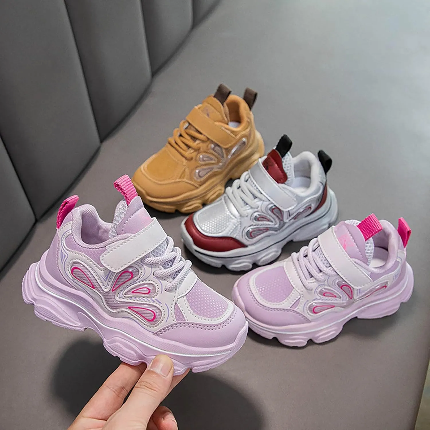 Kids Sport Sneakers for Boys Girls Mesh Breathable Running Shoes Hook and Loop Lightweight Athletic Casual Shoes