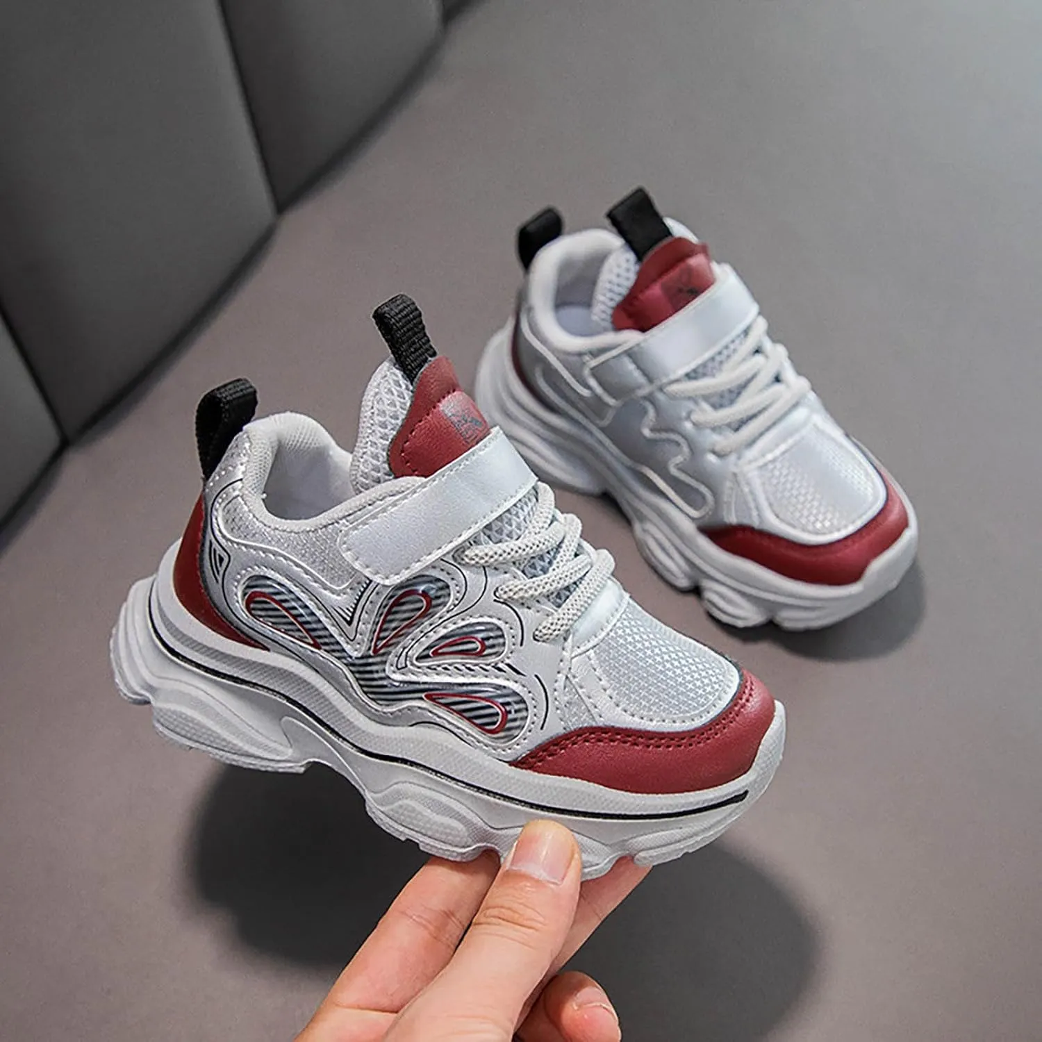 Kids Sport Sneakers for Boys Girls Mesh Breathable Running Shoes Hook and Loop Lightweight Athletic Casual Shoes