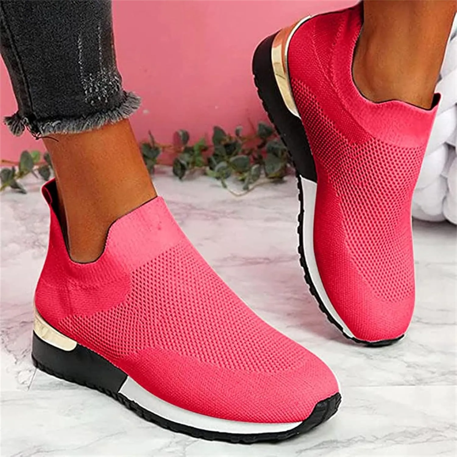 Lausiuoe Slip On Sneakers Women Wide Width Walking Tennis Shoes Running Casual Comfortable Mesh Athletic Gym Sock Shoes
