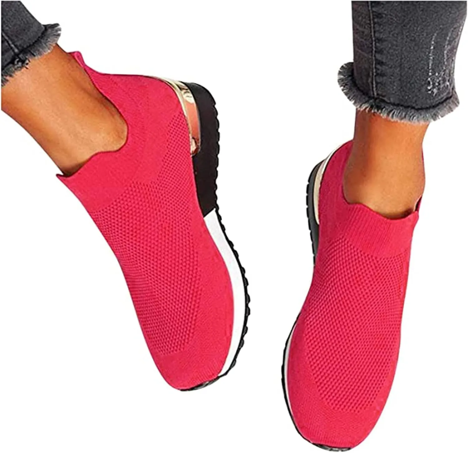 Lausiuoe Slip On Sneakers Women Wide Width Walking Tennis Shoes Running Casual Comfortable Mesh Athletic Gym Sock Shoes