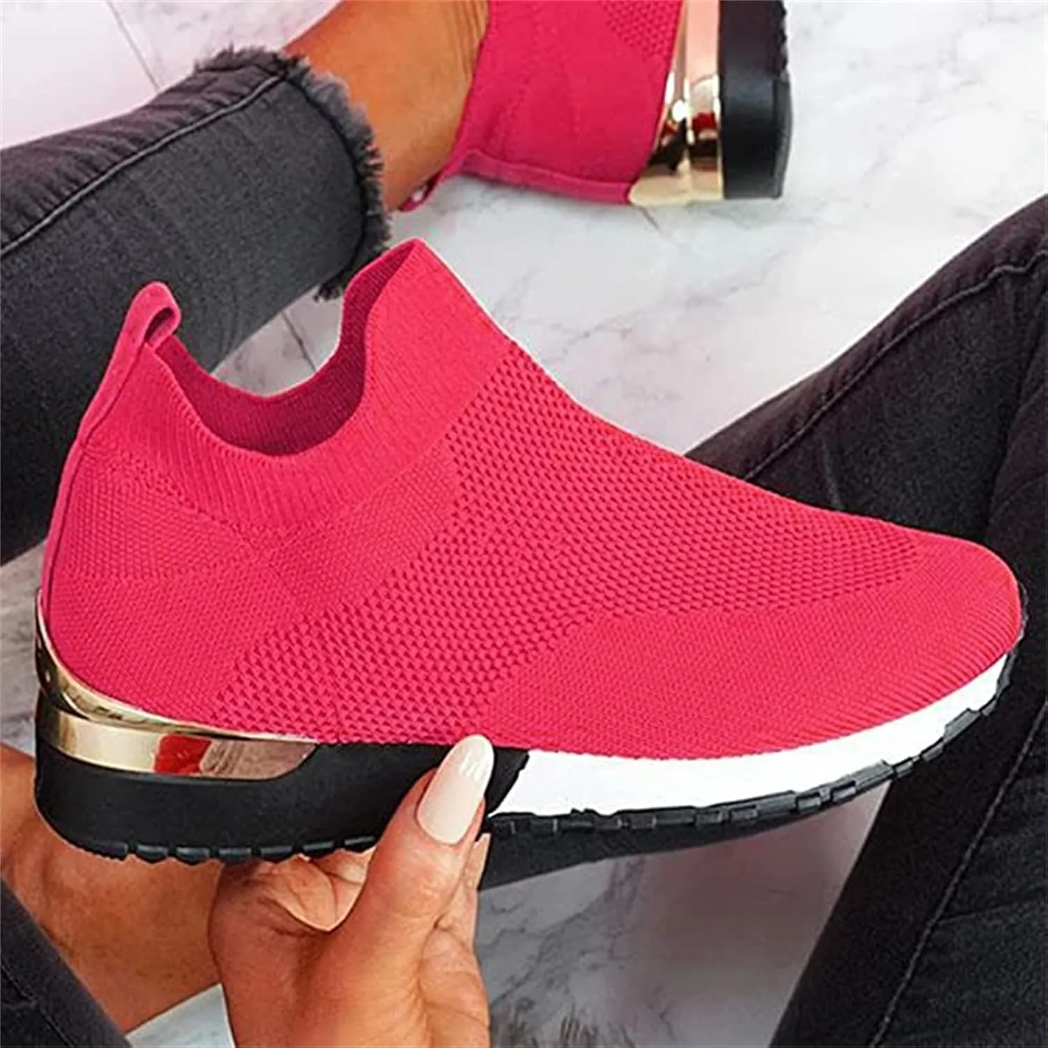 Lausiuoe Slip On Sneakers Women Wide Width Walking Tennis Shoes Running Casual Comfortable Mesh Athletic Gym Sock Shoes