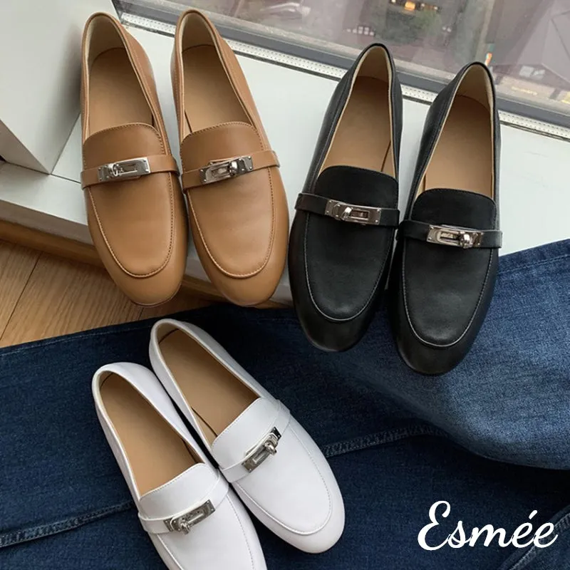 Leather Loafers with Silver Plated Buckle