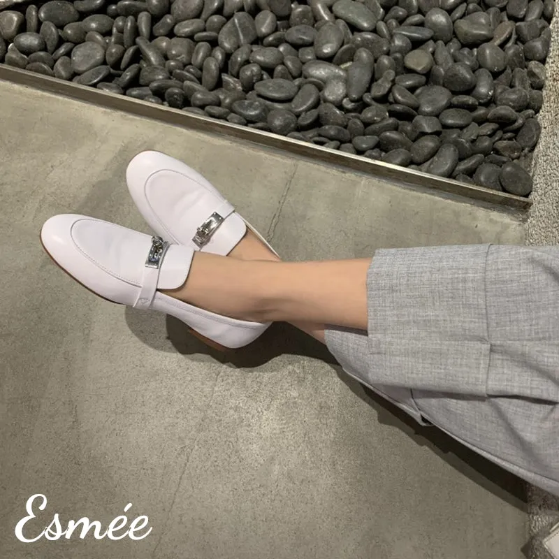 Leather Loafers with Silver Plated Buckle