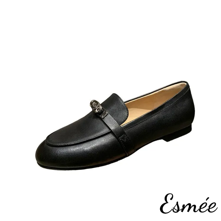 Leather Loafers with Silver Plated Buckle