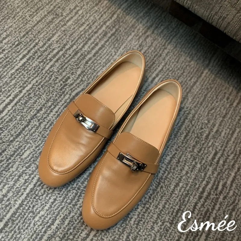 Leather Loafers with Silver Plated Buckle