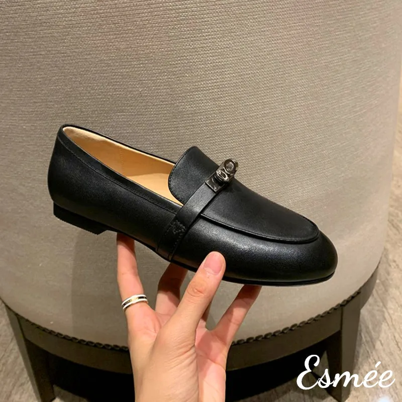 Leather Loafers with Silver Plated Buckle