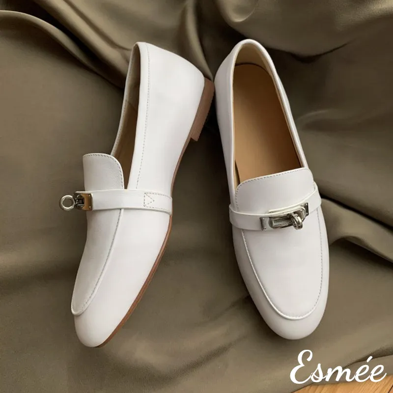 Leather Loafers with Silver Plated Buckle