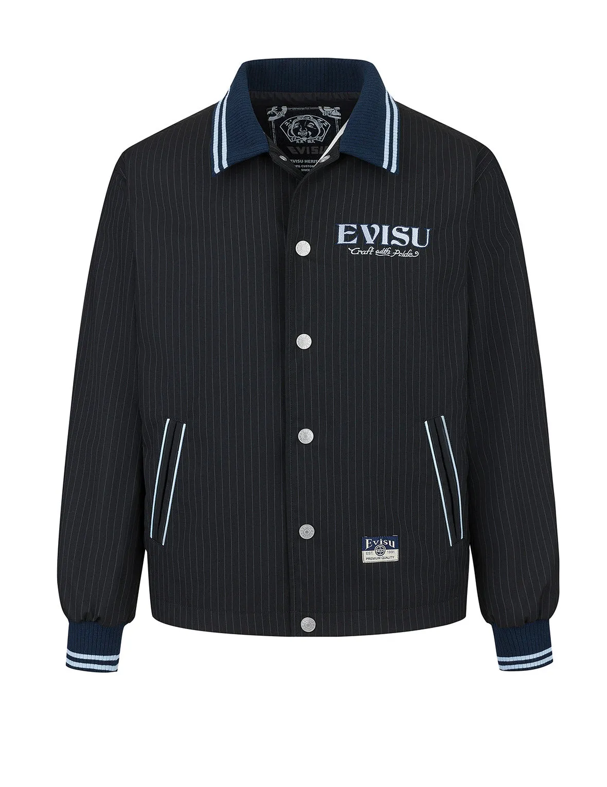 Logo and Slogan Embroidery Regular Fit Striped Suit Ccoach Jacket