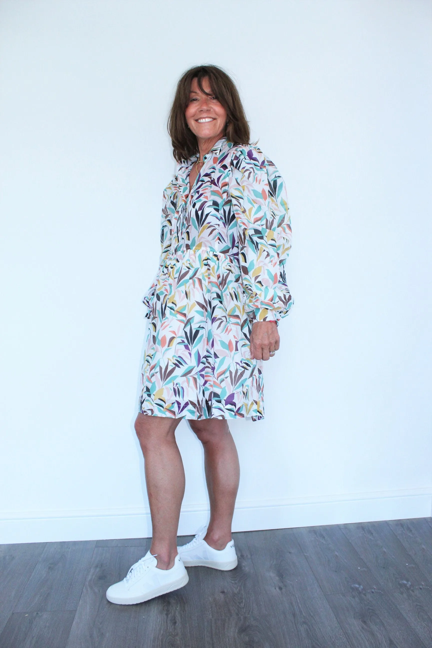 M Paper Long Sleeve Dress in White
