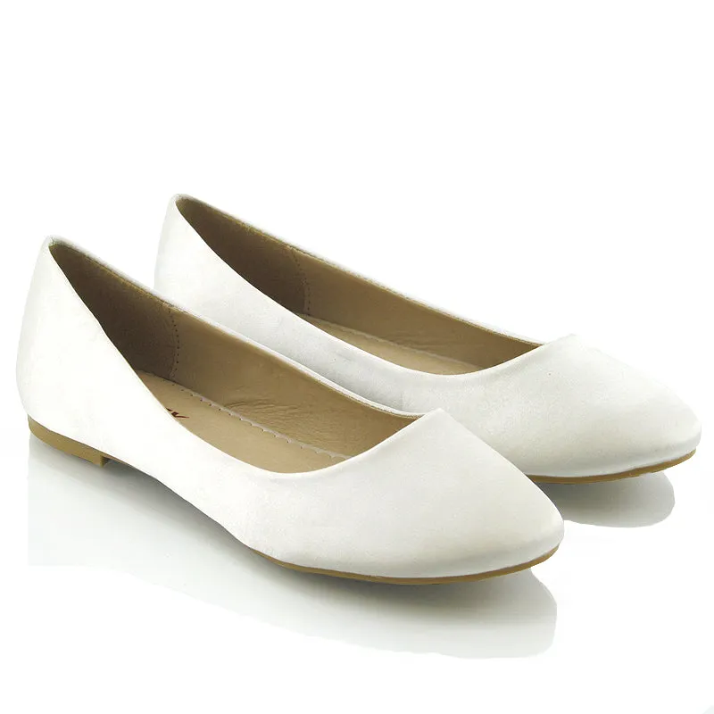 MALEFICENT FLAT BLOCK HIGH HEELED SLIP ON BALLERINA PUMP SHOES IN IVORY SATIN