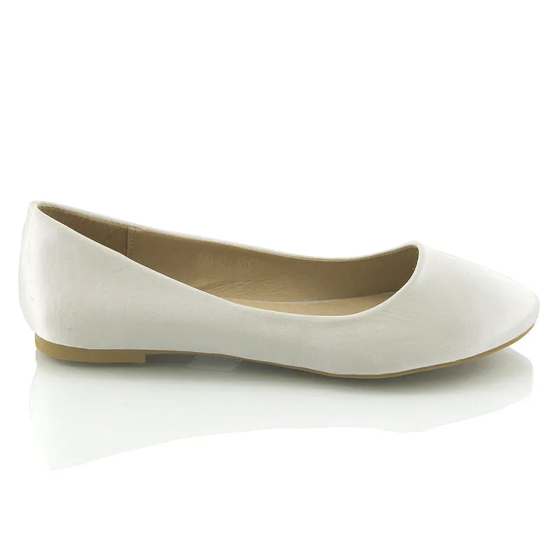 MALEFICENT FLAT BLOCK HIGH HEELED SLIP ON BALLERINA PUMP SHOES IN IVORY SATIN