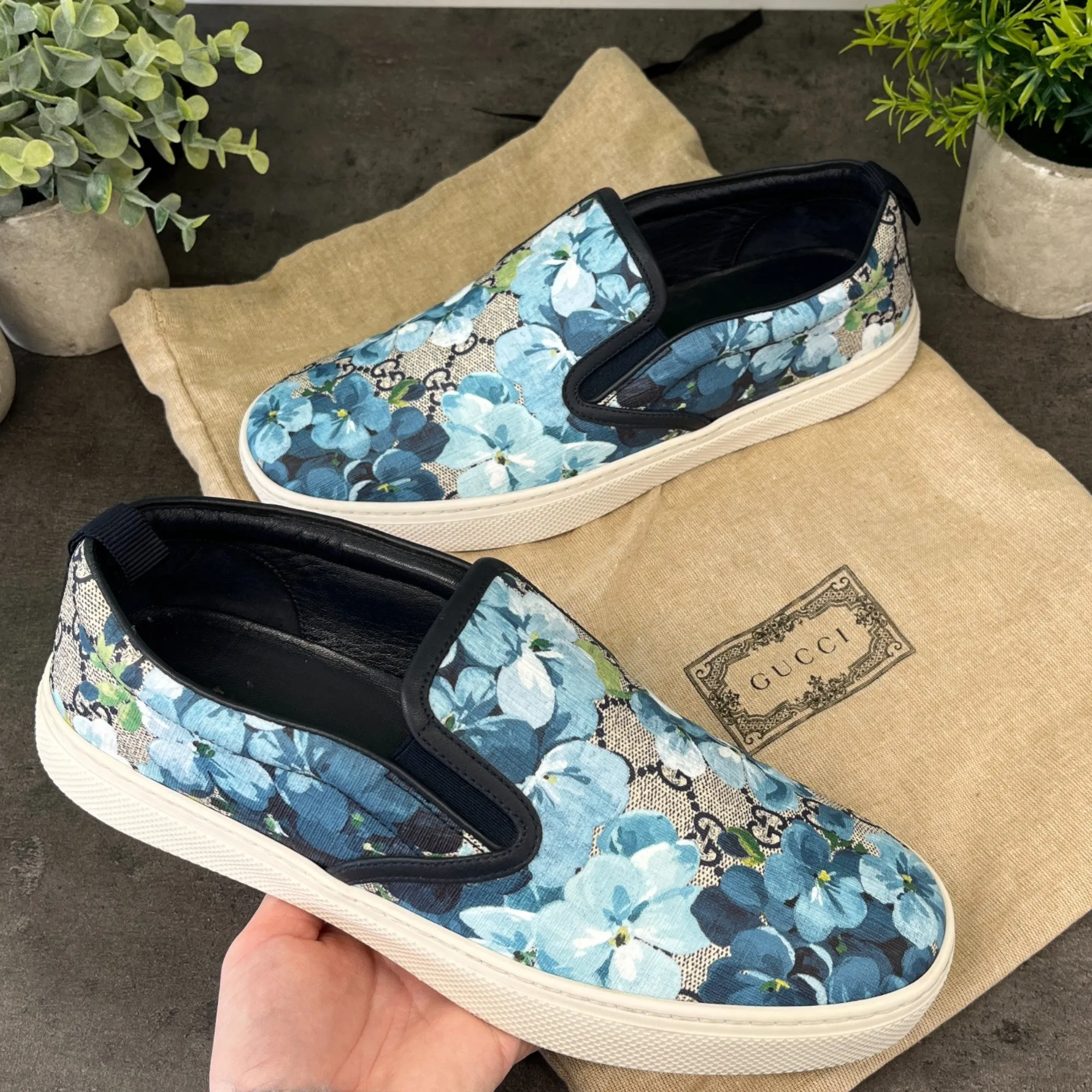 Men's Gg Supreme Blossom Slip-On Low Trainers Beige Size EU 41.5 / UK 7.5