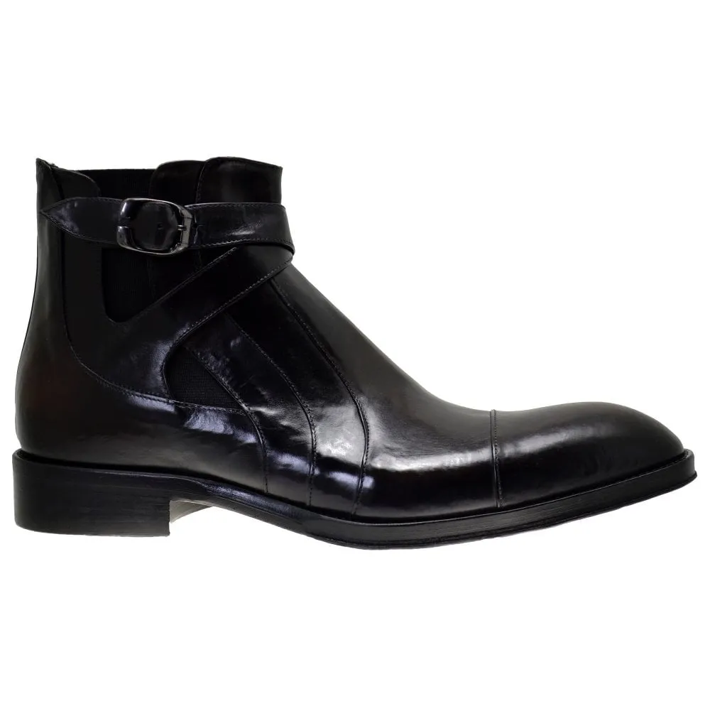Men's Italian Shoes Jo Ghost 1284 Black Leather Formal Ankle Boots available sizes 42 45