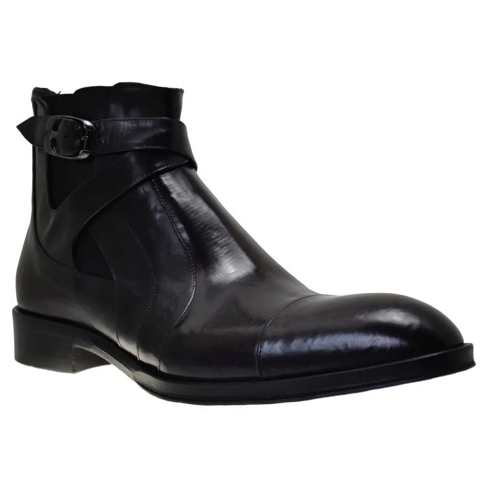 Men's Italian Shoes Jo Ghost 1284 Black Leather Formal Ankle Boots available sizes 42 45