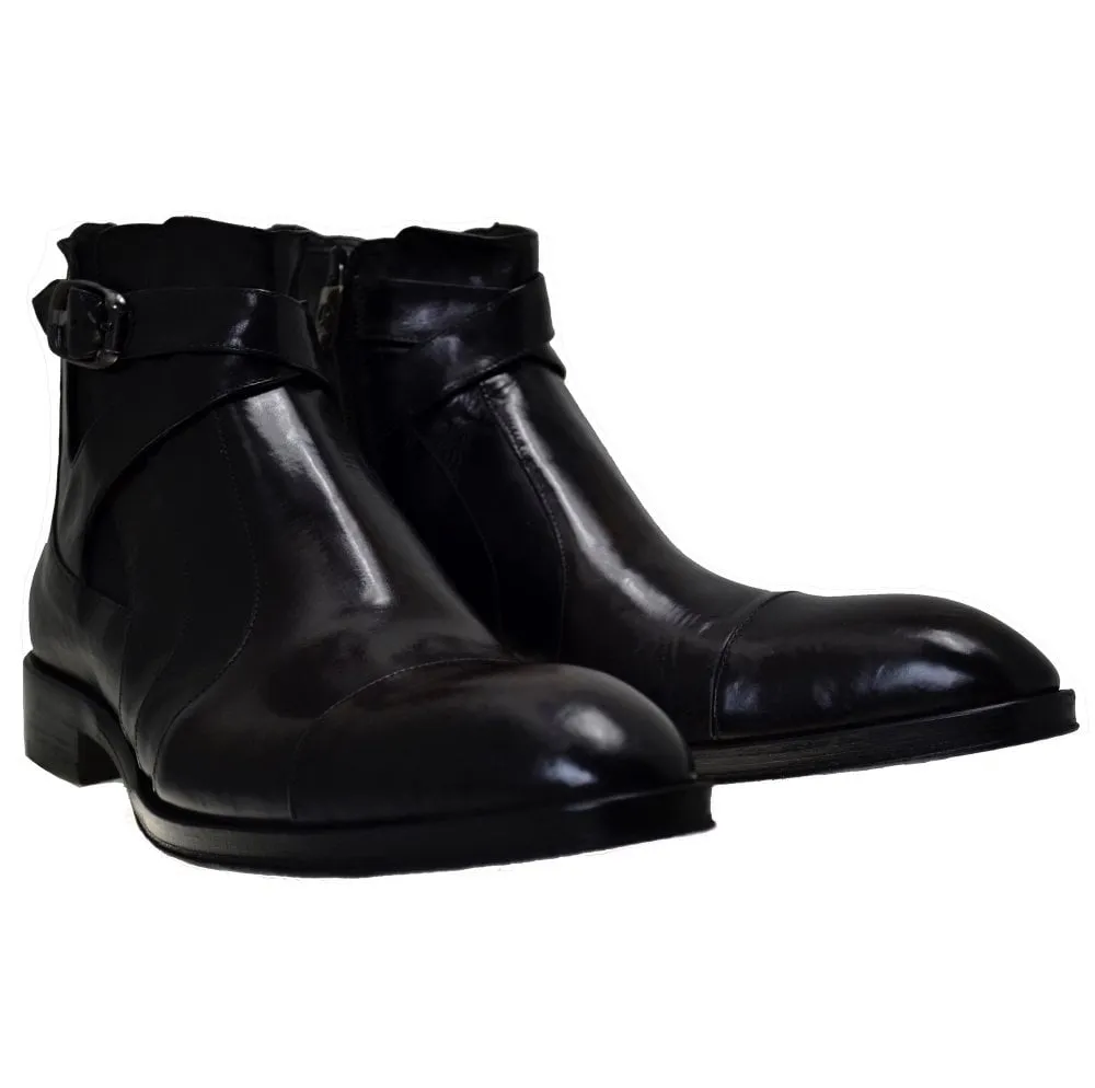 Men's Italian Shoes Jo Ghost 1284 Black Leather Formal Ankle Boots available sizes 42 45