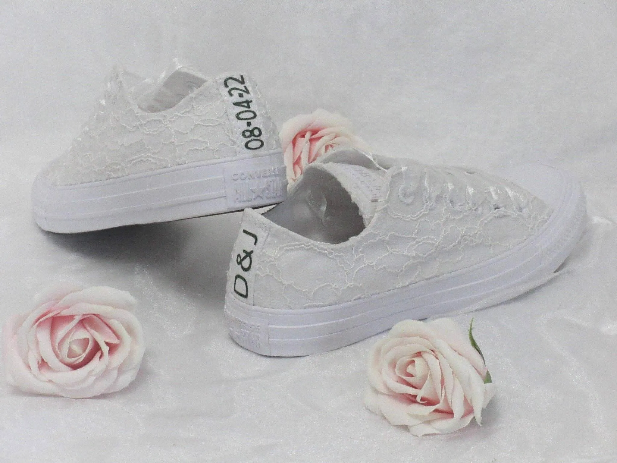Personalised White Lace Bridal Wedding Converse, Custom Trainers for Brides, Any Colour Personalisation.