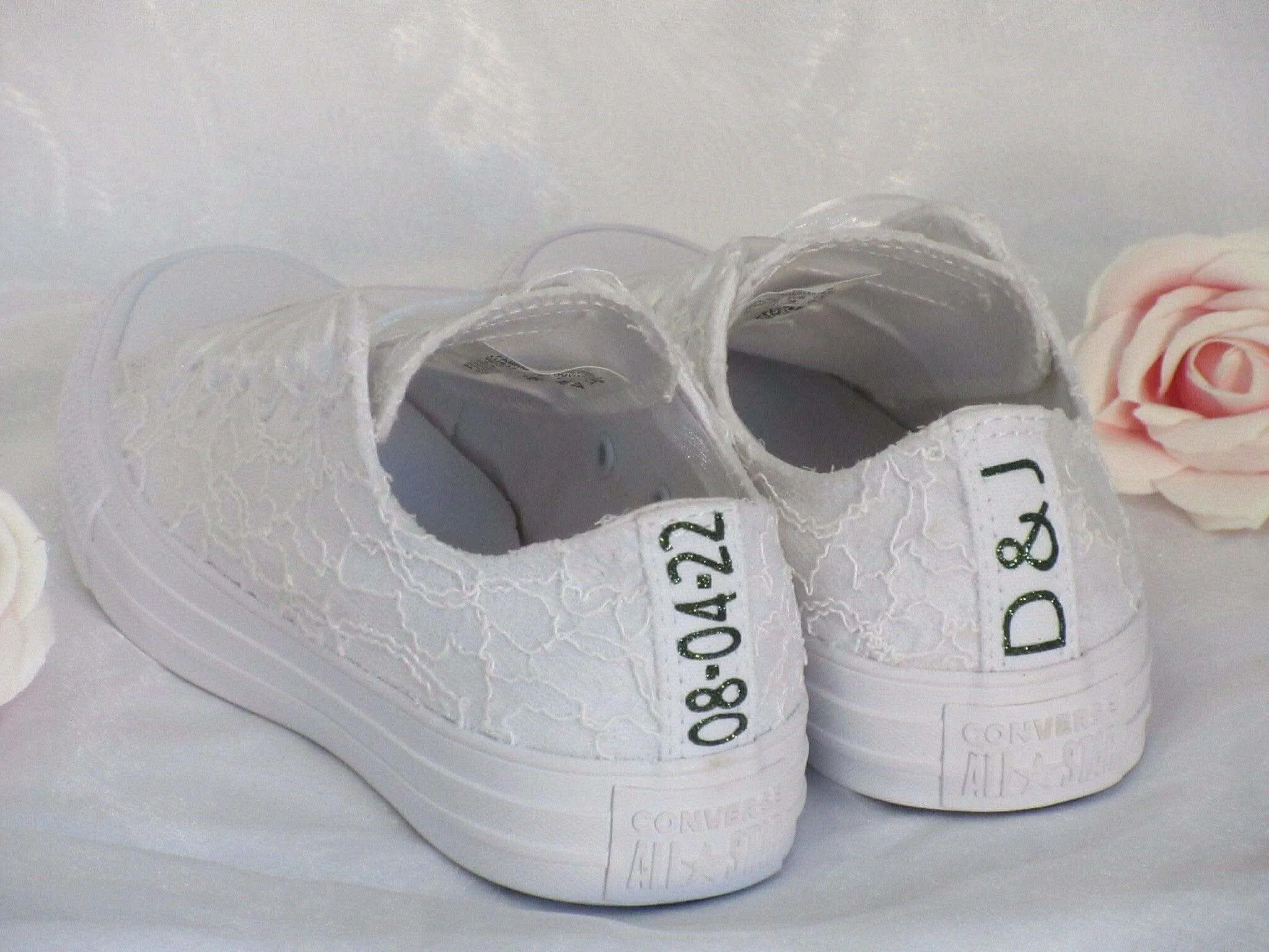 Personalised White Lace Bridal Wedding Converse, Custom Trainers for Brides, Any Colour Personalisation.