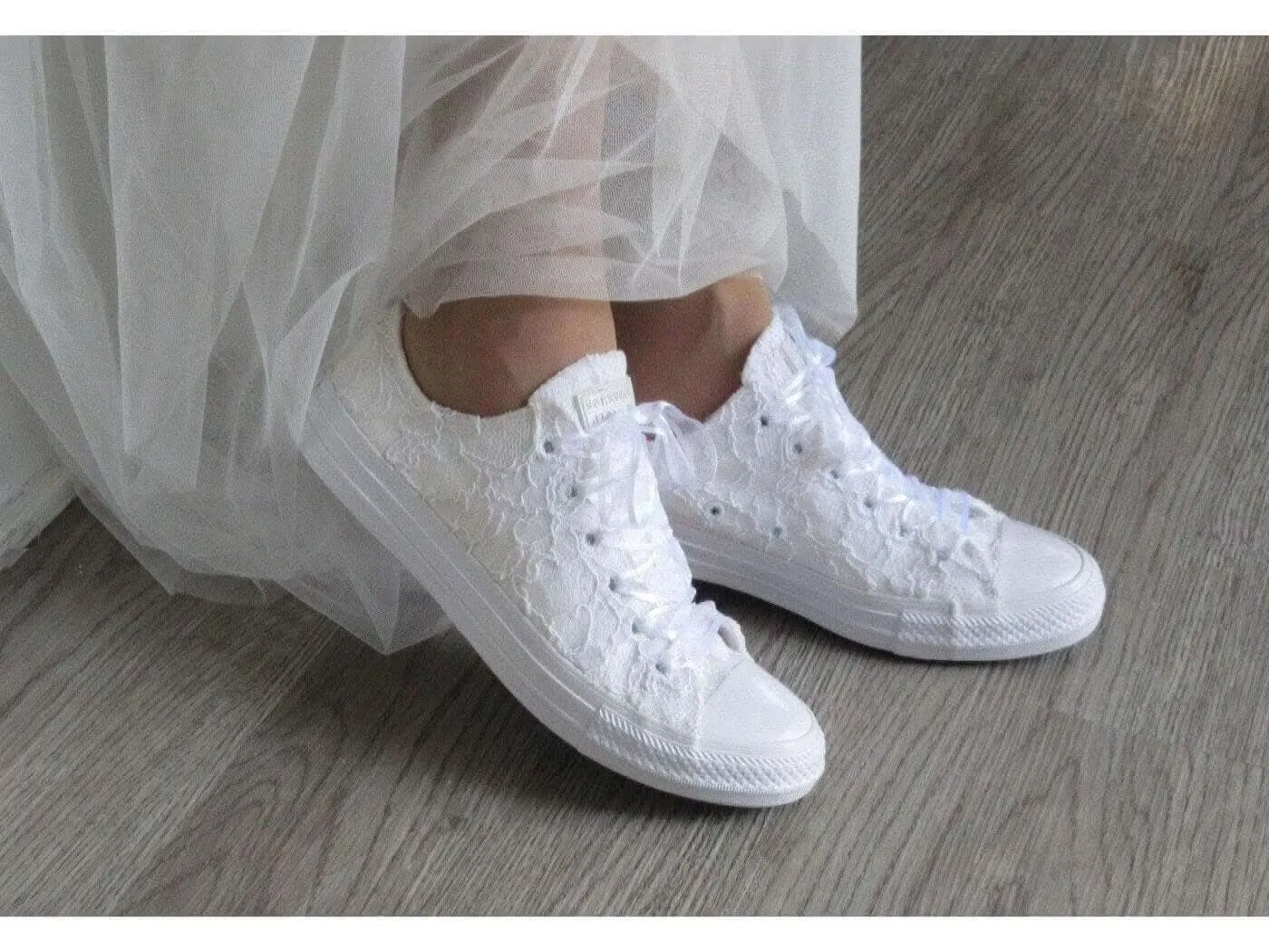 Personalised White Lace Bridal Wedding Converse, Custom Trainers for Brides, Any Colour Personalisation.