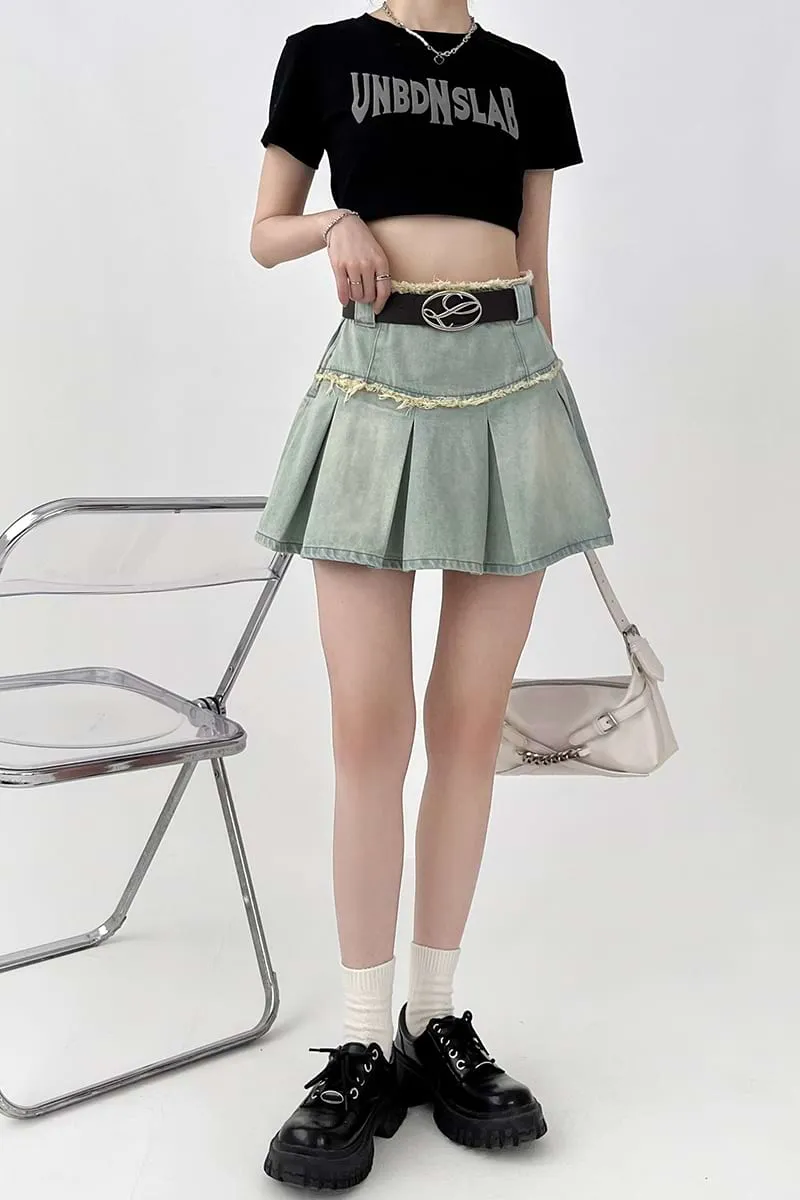 Pleated Denim Mini Skirt