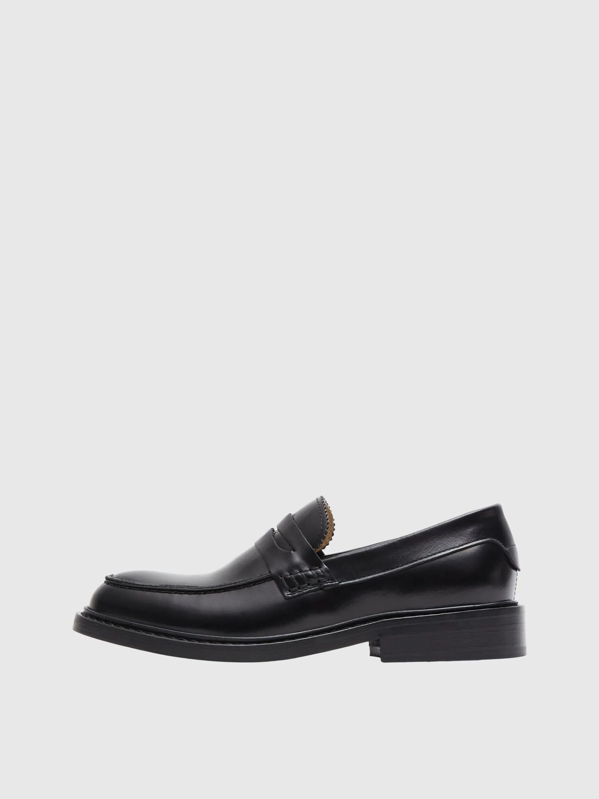 Selected Femme Camille leather coin loafer Black