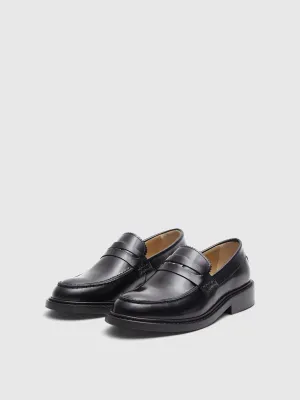 Selected Femme Camille leather coin loafer Black