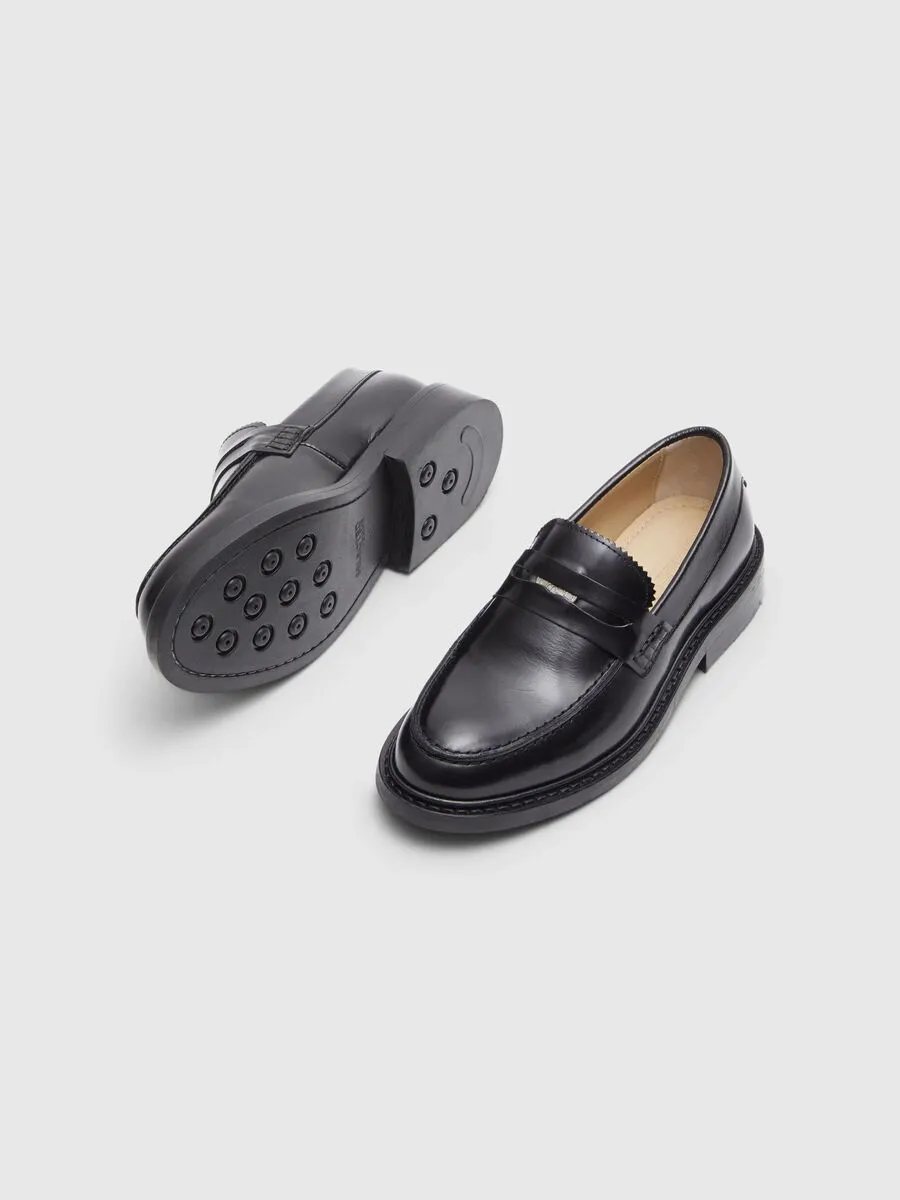 Selected Femme Camille leather coin loafer Black