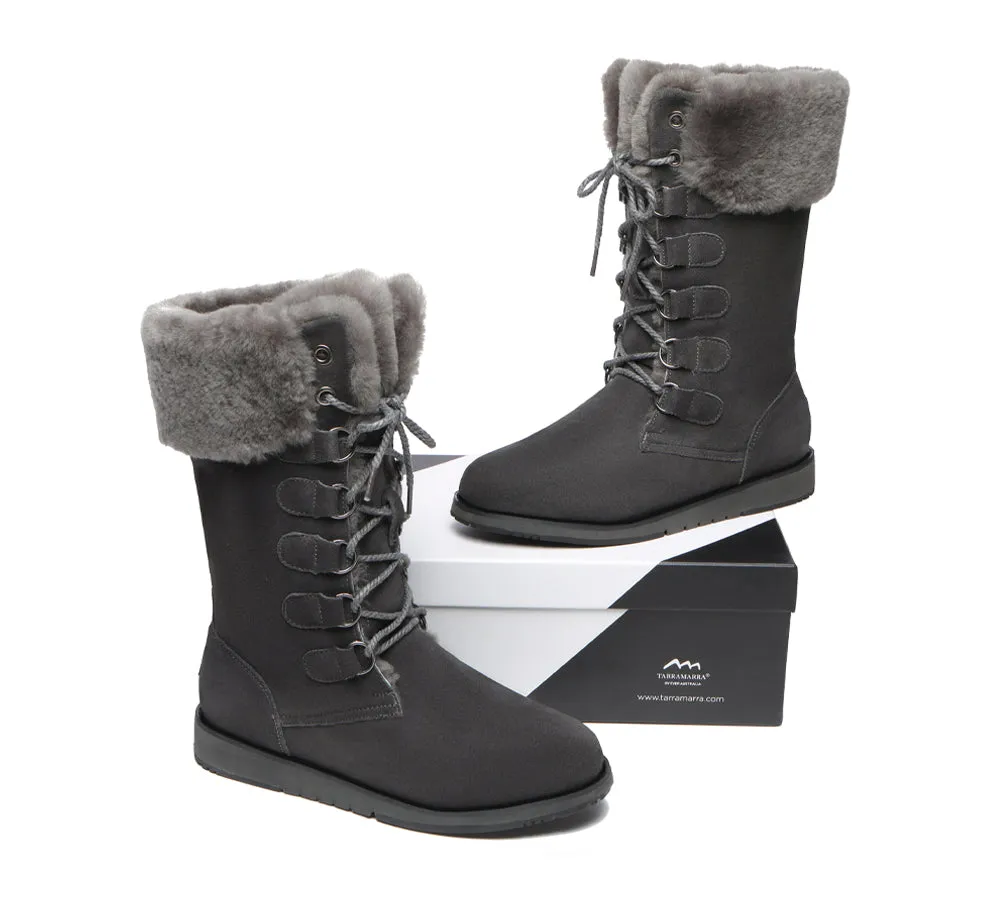 TARRAMARRA® Lace Up Mid Calf Fashion Sheepskin Women Boots Becky