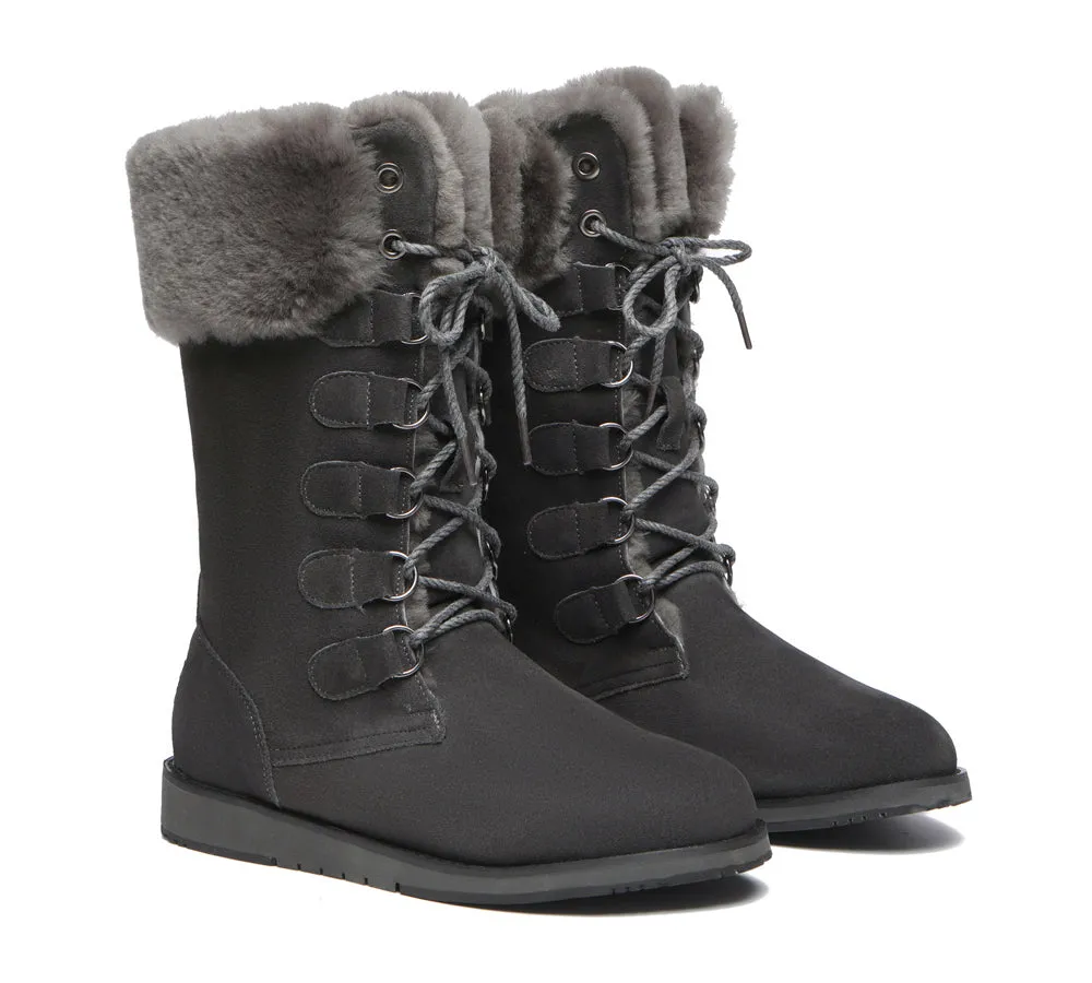 TARRAMARRA® Lace Up Mid Calf Fashion Sheepskin Women Boots Becky