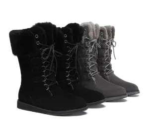 TARRAMARRA® Lace Up Mid Calf Fashion Sheepskin Women Boots Becky