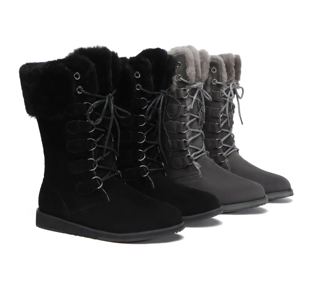 TARRAMARRA® Lace Up Mid Calf Fashion Sheepskin Women Boots Becky