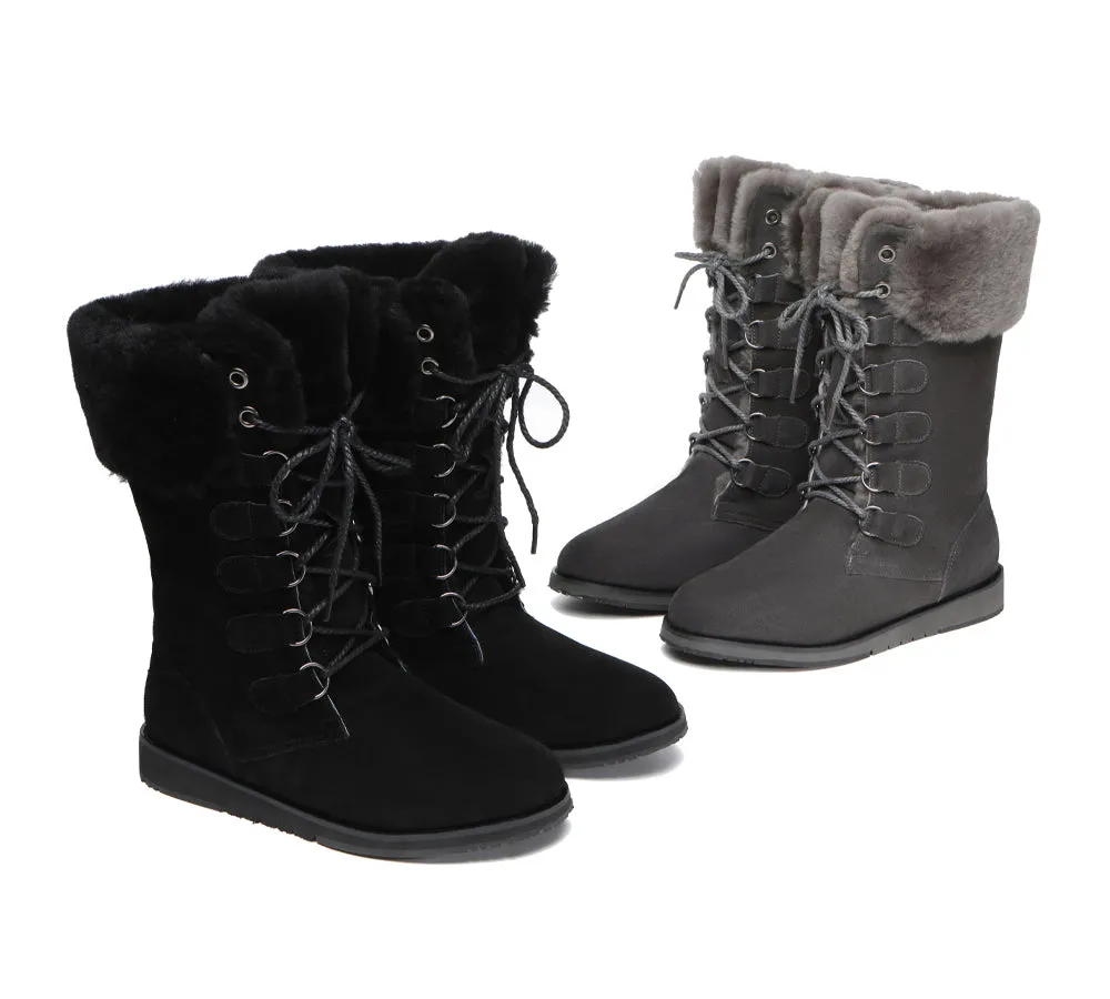 TARRAMARRA® Lace Up Mid Calf Fashion Sheepskin Women Boots Becky