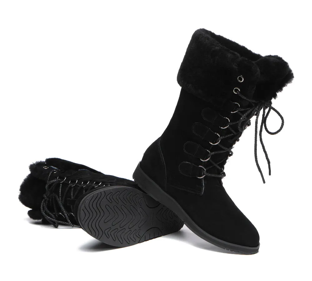 TARRAMARRA® Lace Up Mid Calf Fashion Sheepskin Women Boots Becky