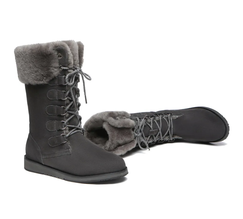 TARRAMARRA® Lace Up Mid Calf Fashion Sheepskin Women Boots Becky