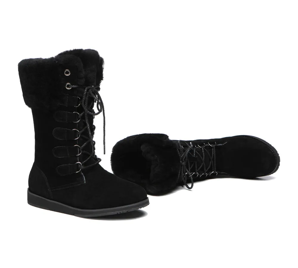 TARRAMARRA® Lace Up Mid Calf Fashion Sheepskin Women Boots Becky