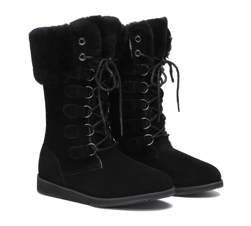 TARRAMARRA® Lace Up Mid Calf Fashion Sheepskin Women Boots Becky