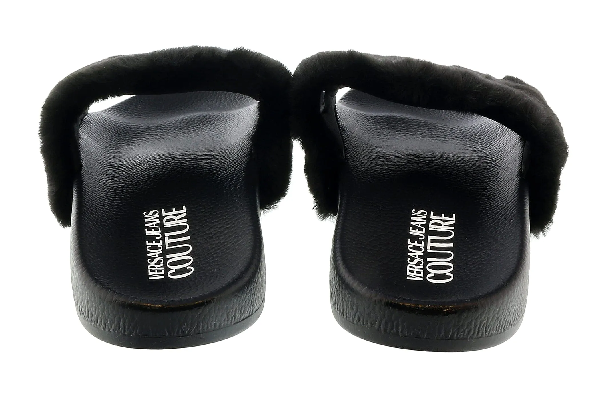 Versace Jeans Couture Black Faux Fur Signature Slides-